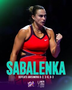争夺254万美元奖金！萨巴伦卡2-1阿尼西莫娃，决赛将战莱巴金娜